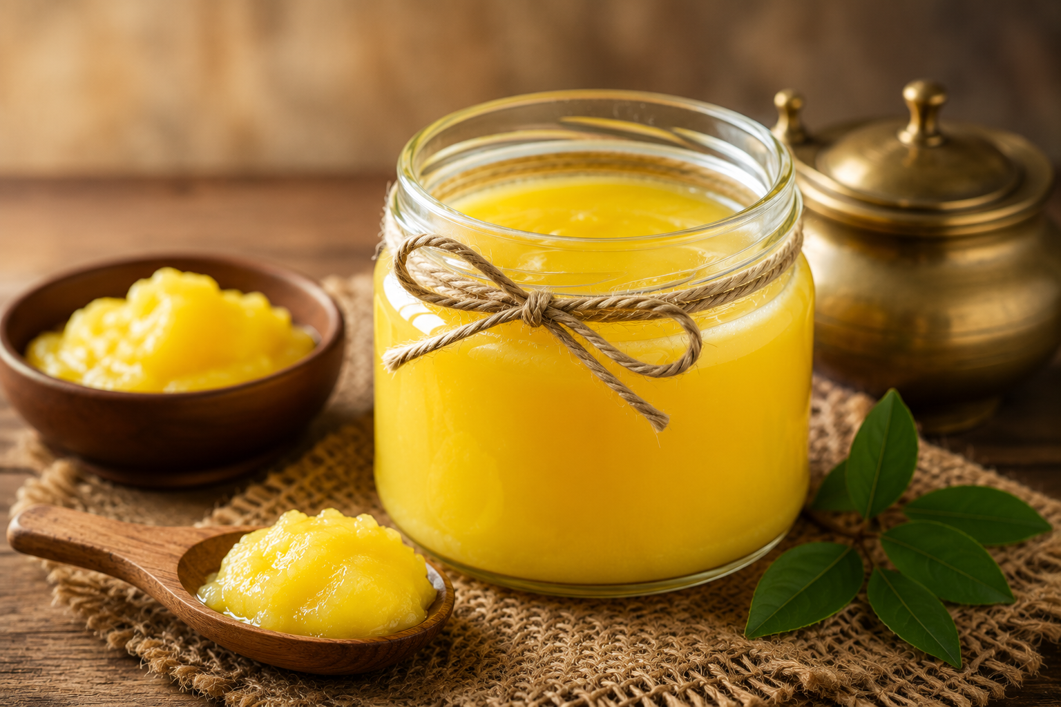 A jar of golden desi cow ghee
